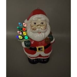 Lighted Santa Figurine Ceramic Retro Tree Bulbs Timer 10” Battery Christmas